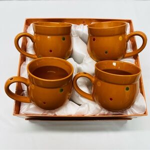 Temp-tations Polka Dot Spice Mugs By Tara Set 4 Orange w/Dots 12oz w/ Gift Box